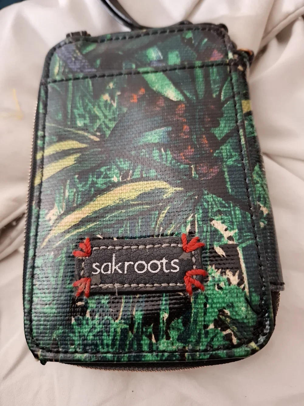 Sakroots Green Tropical Printed Phone Crossbody Wallet